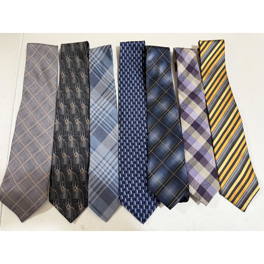 Mens Silk Tie Bundle Lot 7 Ryan Seacrest Joseph & Feiss Plaid Stripe Geometric